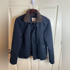 P&Co Men's Black Cotton Jacket with Brown Sherpa Lining